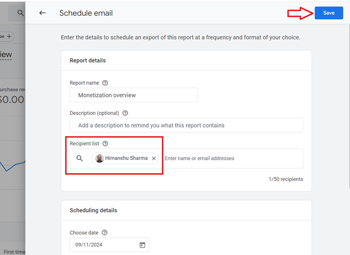 Enter the details to schedule an