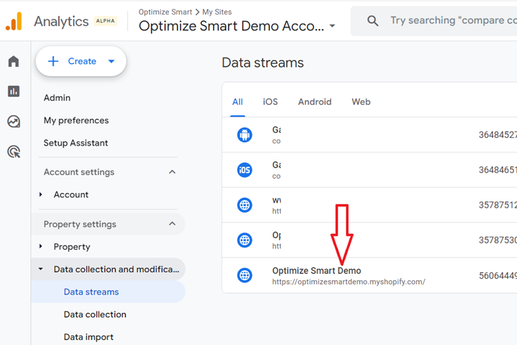click ga4 data stream you want to conifgure
