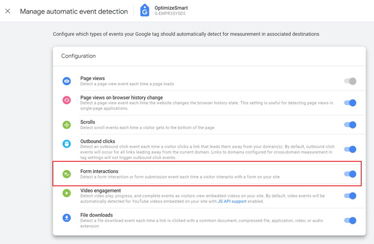 Manage automatic event detection form interaction