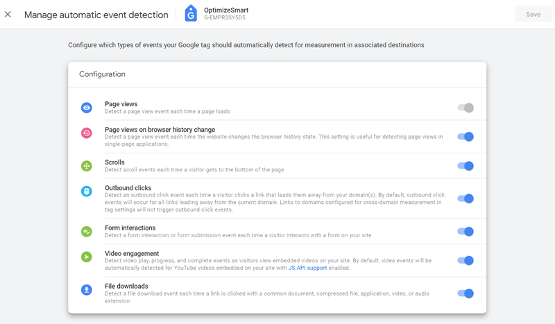 see the list of all the events that you can disable