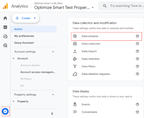 click on Data streams