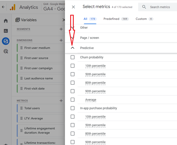 Click on the ‘Predictive drop down menu