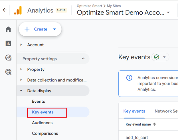 Click on ‘Key events under ‘Data Display