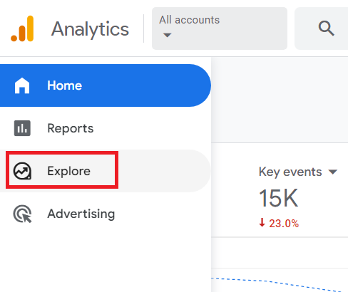 Navigate to the Explore section in your GA4 property