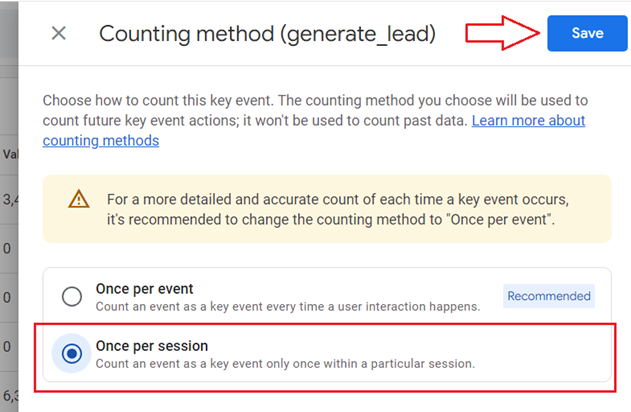 Set the counting method to ‘Once per session
