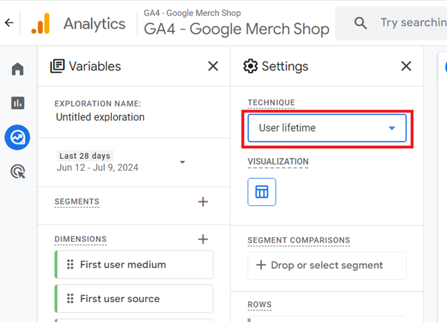 Under Technique select User lifetime
