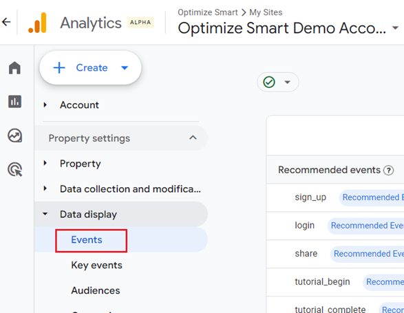 click on ‘Events under ‘Data Display