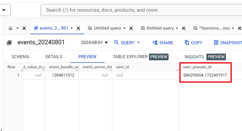 ‘user pseudo id event parameter