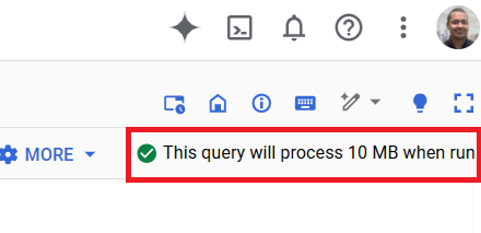 This query will process 10 MB when run 1