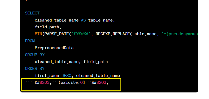 additional formatting at the end of the generated SQL code