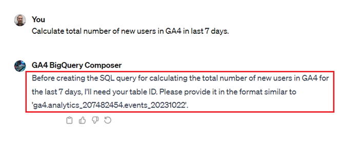 asking for the users table ID
