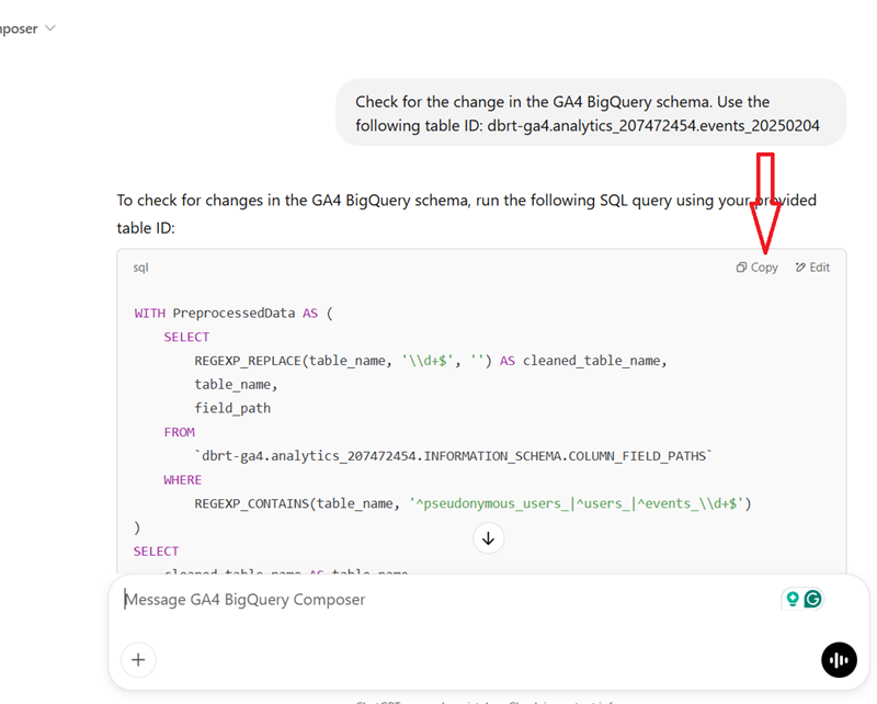 copy sql code