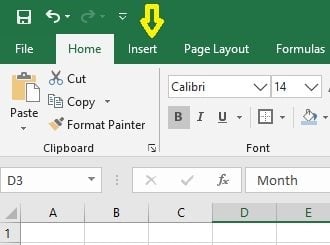 Click on the ‘Insert tab