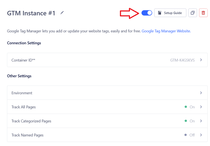 activate integration button