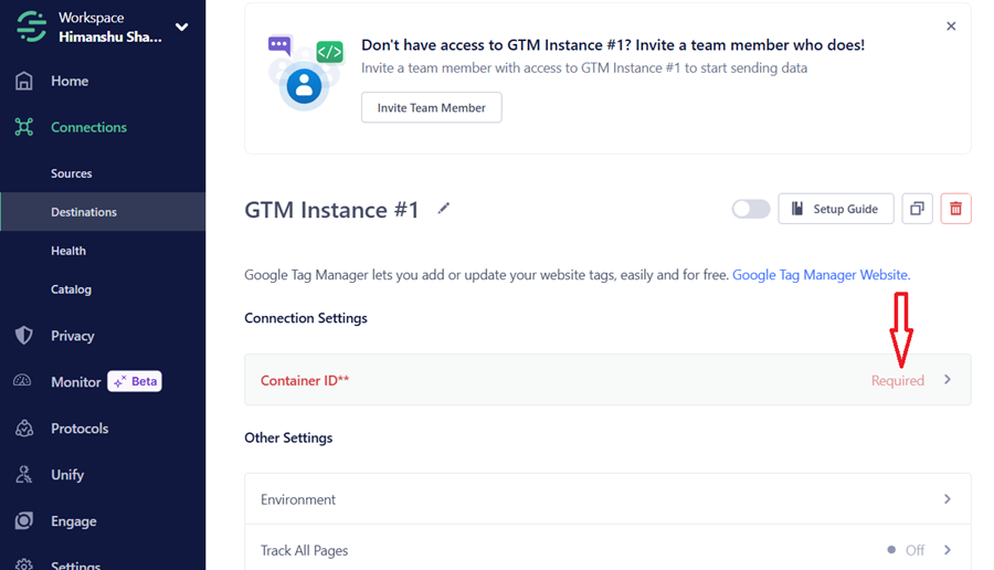 gtm container id segment