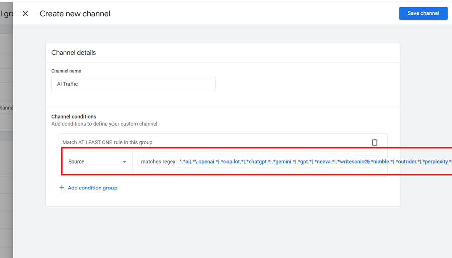 Click on the Add condition group button